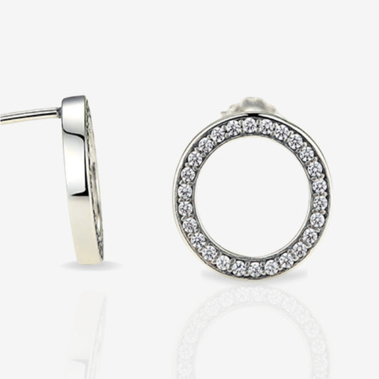 Circle Sparkle Sterling Silver Stud Earrings