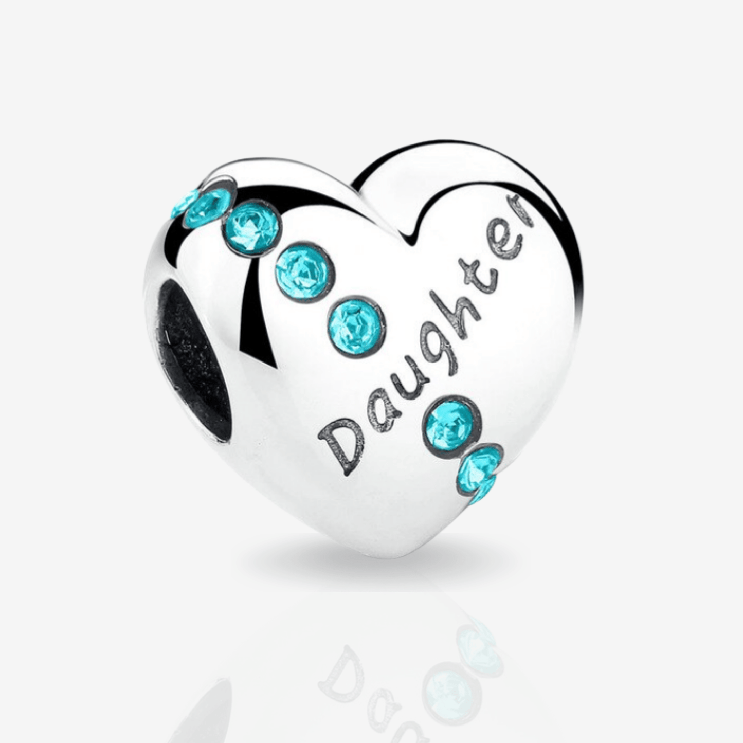 Daughter Heart Charm With Blue Stones.