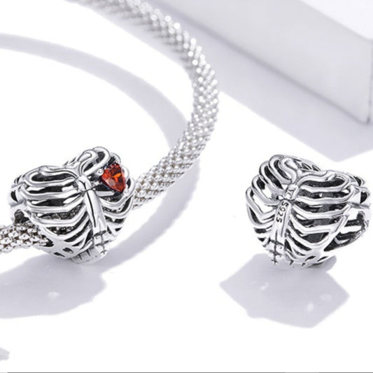 Heart Shaped Skeleton Ribcage Charm