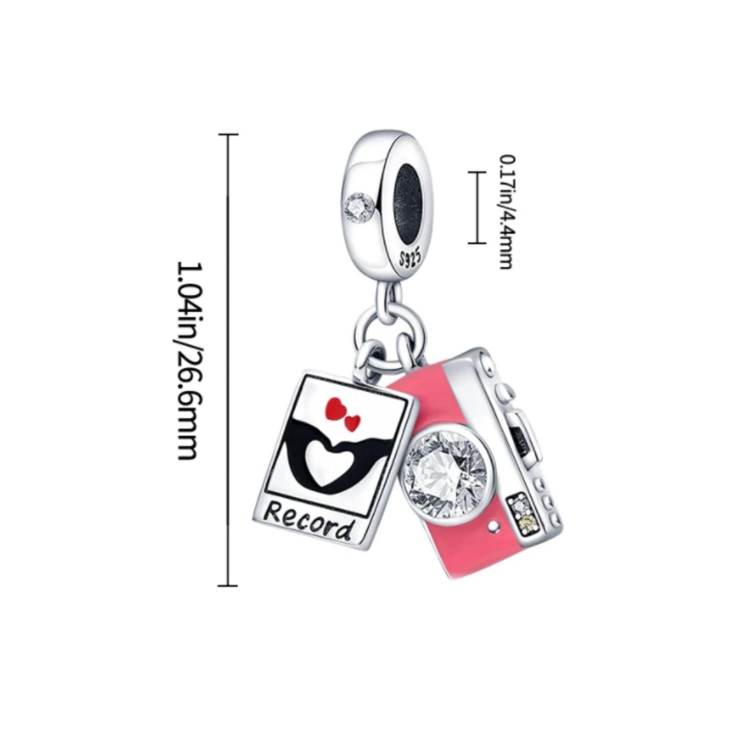 Pink Camera Dangle Charm With Picture