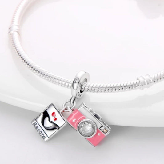 Pink Camera Dangle Charm With Picture