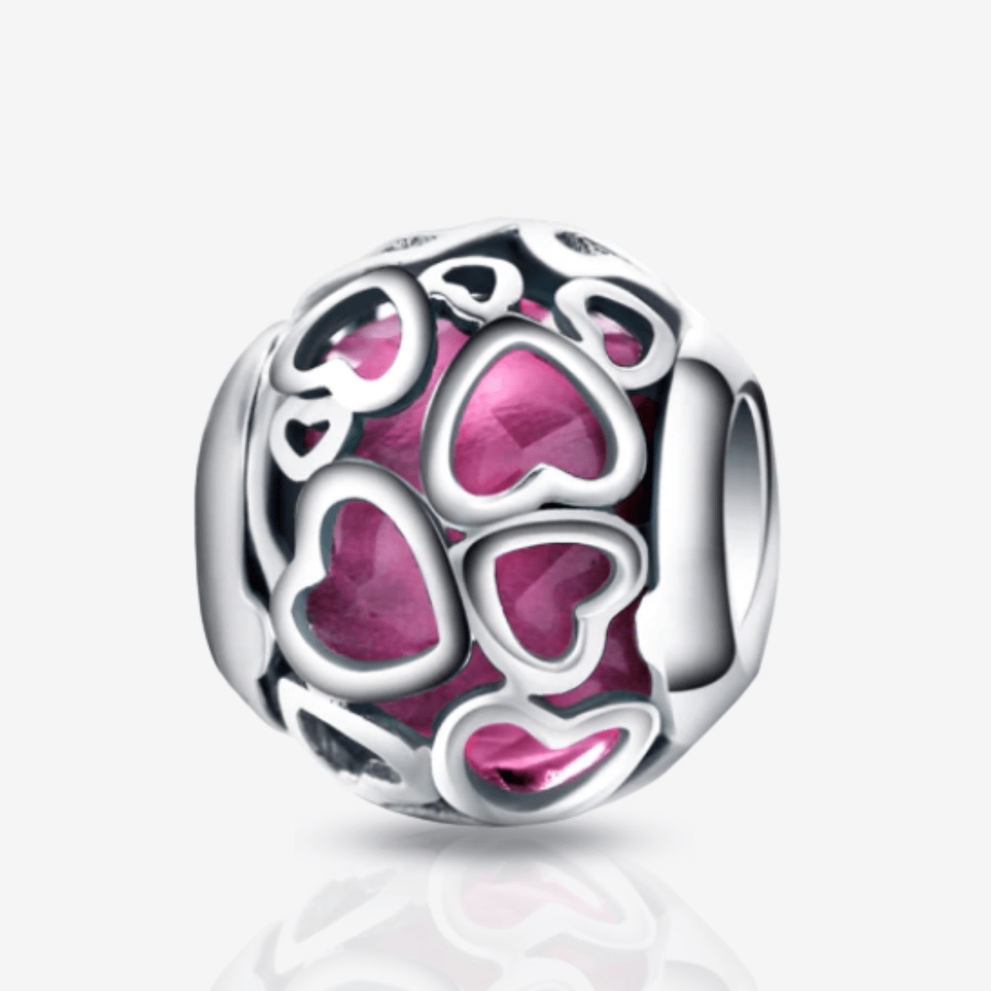 Pink Round Love Heart Charm.