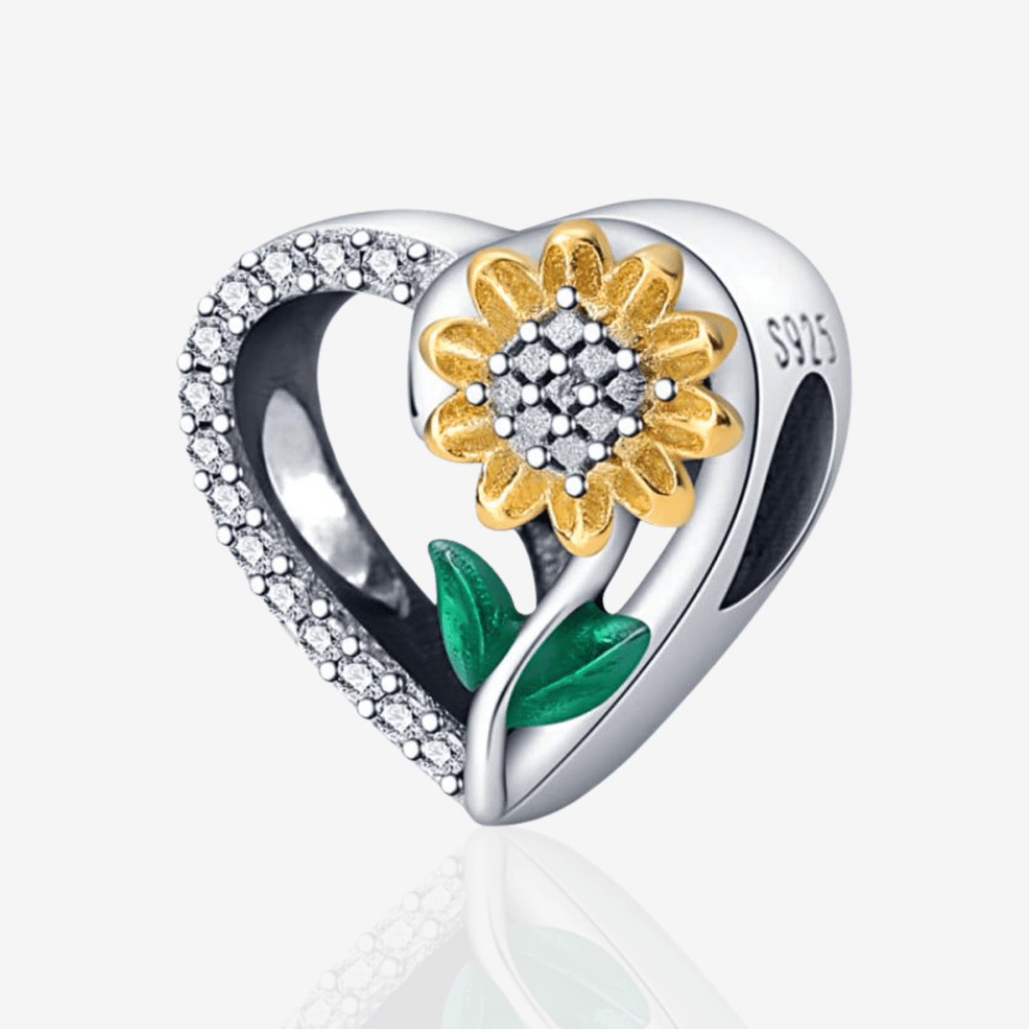 Silver Heart Charm with Sunflower.