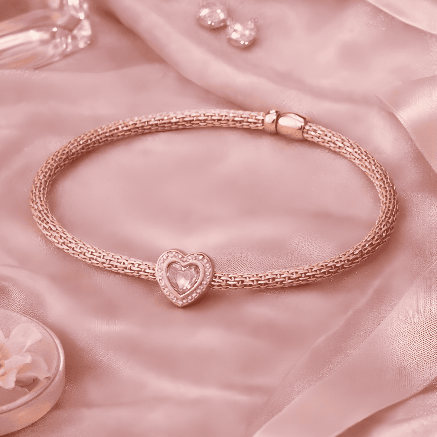 Rose Gold Sparkle Heart Charm