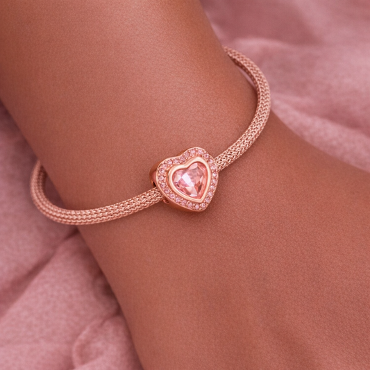 Rose Gold Sparkle Heart Charm