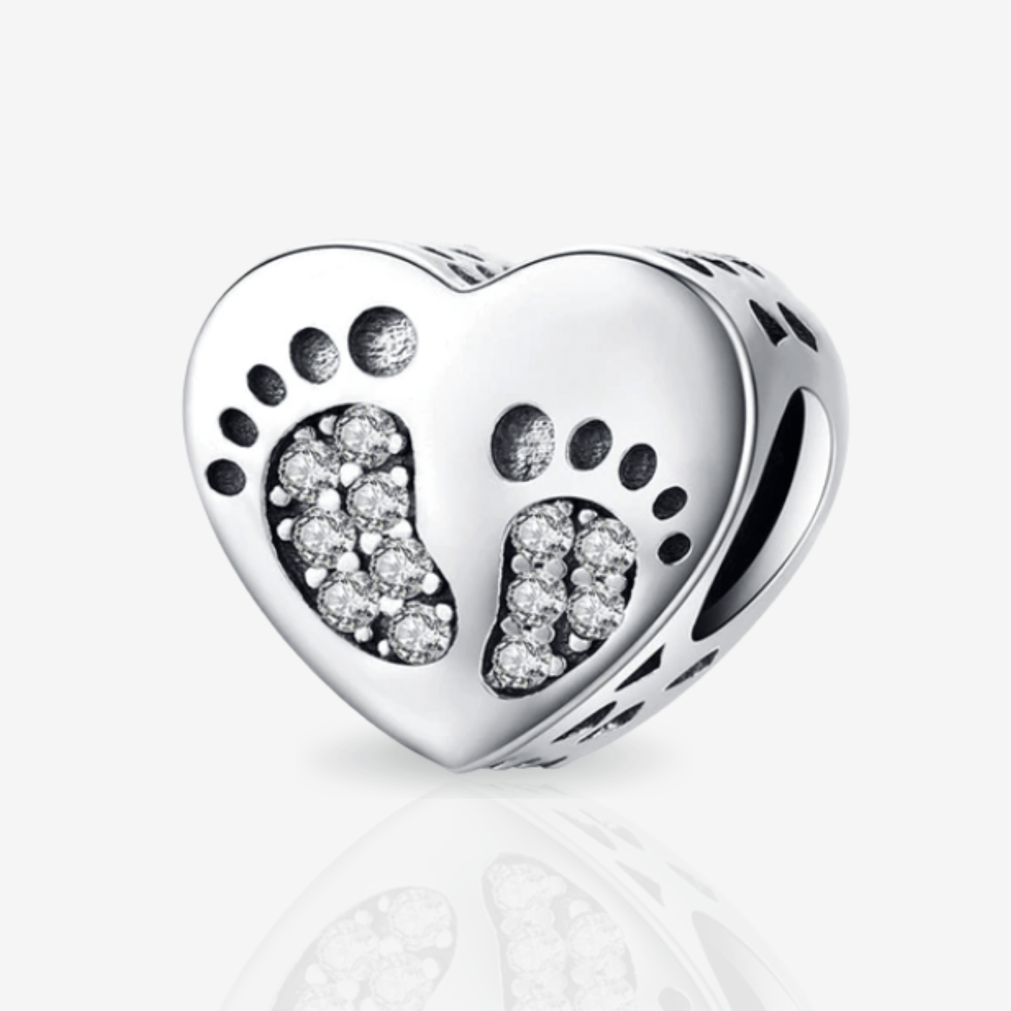 Baby Feet Imprint Charm for Pandora Bracelets. 925 Sterling Silver Heart.