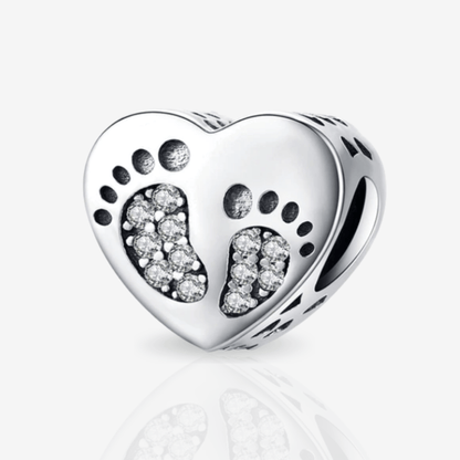Baby Feet Imprint Charm for Pandora Bracelets. 925 Sterling Silver Heart.