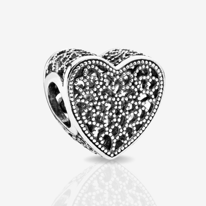 Beaded Filigree Heart Charm. Pandora Bracelet Charms