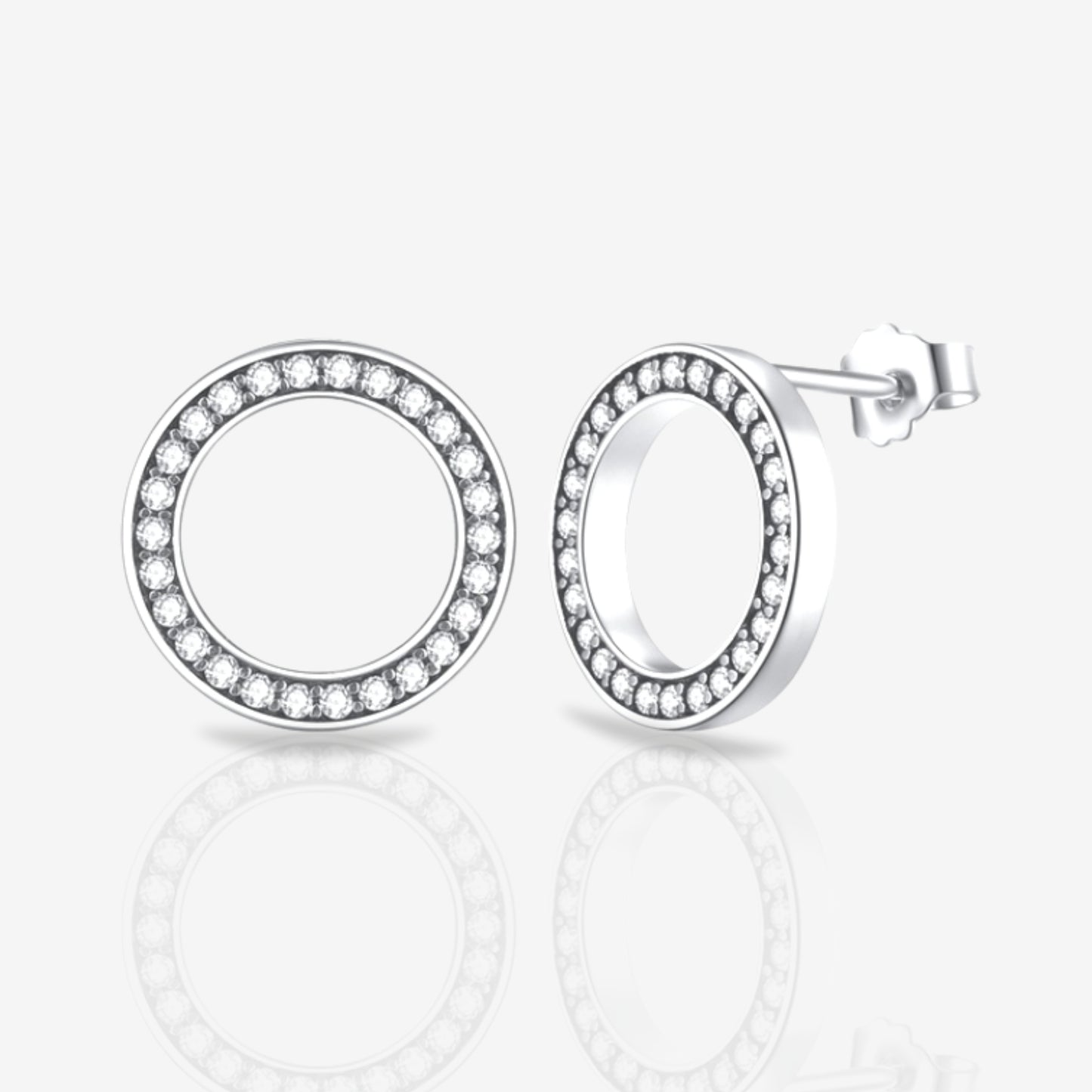 Circle Sparkle Sterling Silver Stud Earrings