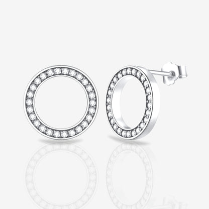 Circle Sparkle Sterling Silver Stud Earrings