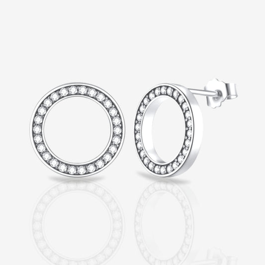 Circle Sparkle Sterling Silver Stud Earrings