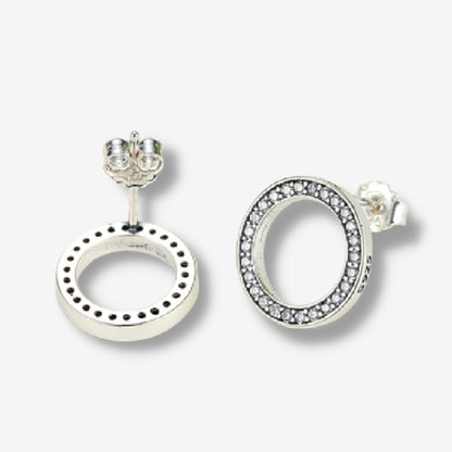 Circle Sparkle Sterling Silver Stud Earrings