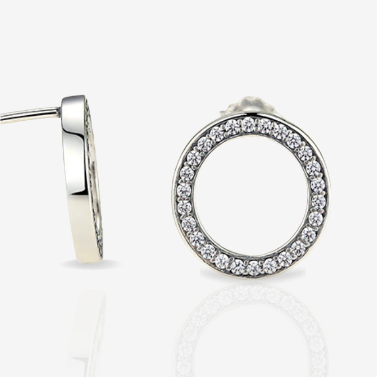 Circle Sparkle Sterling Silver Stud Earrings