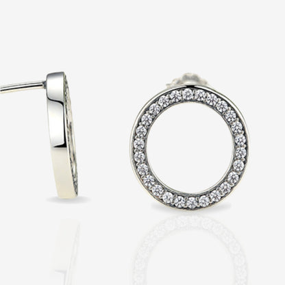 Circle Sparkle Sterling Silver Stud Earrings