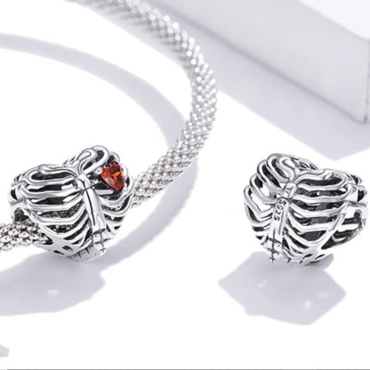 Heart Shaped Skeleton Ribcage Charm