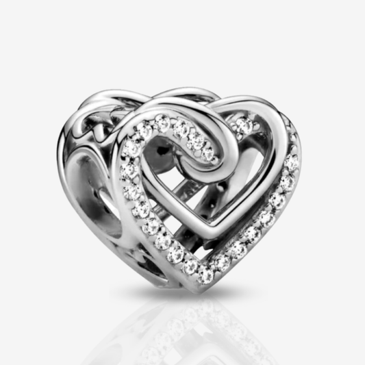 Intertwined Silver Hearts Charm.