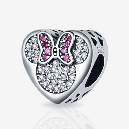 Mouse Heart Charm with Pink Bow.