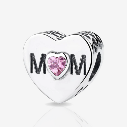 Mum Heart Charm with Pink Love Heart Sterling Silver Charm