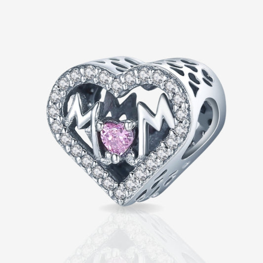 Mum Heart Charm with Sparkle Outline