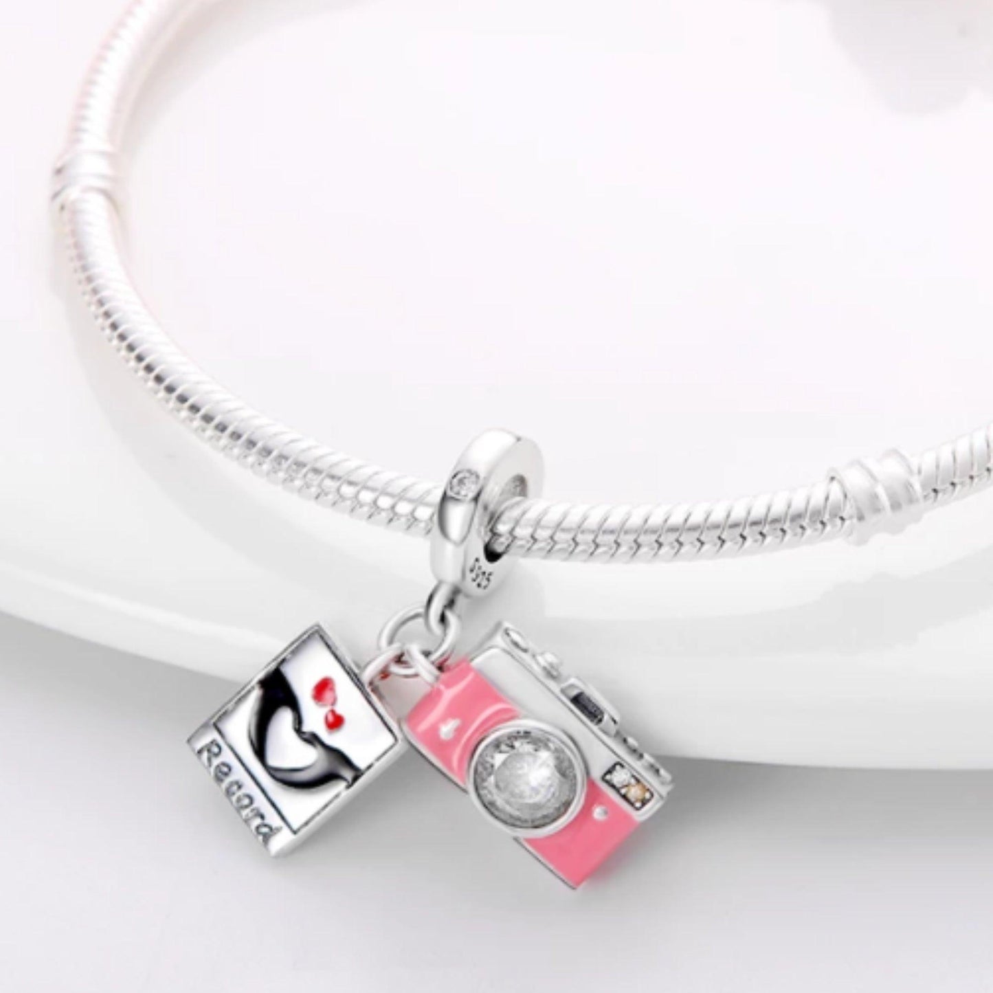 Pink Camera Dangle Charm With Picture