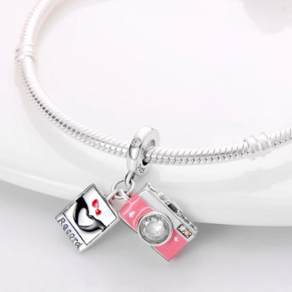 Pink Camera Dangle Charm With Picture