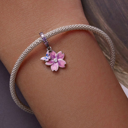 Pink Flower with Butterfly Dangle Charm