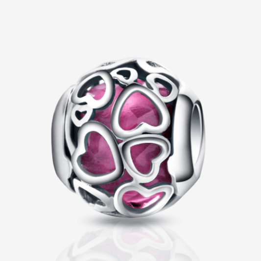 Pink Round Love Heart Charm.