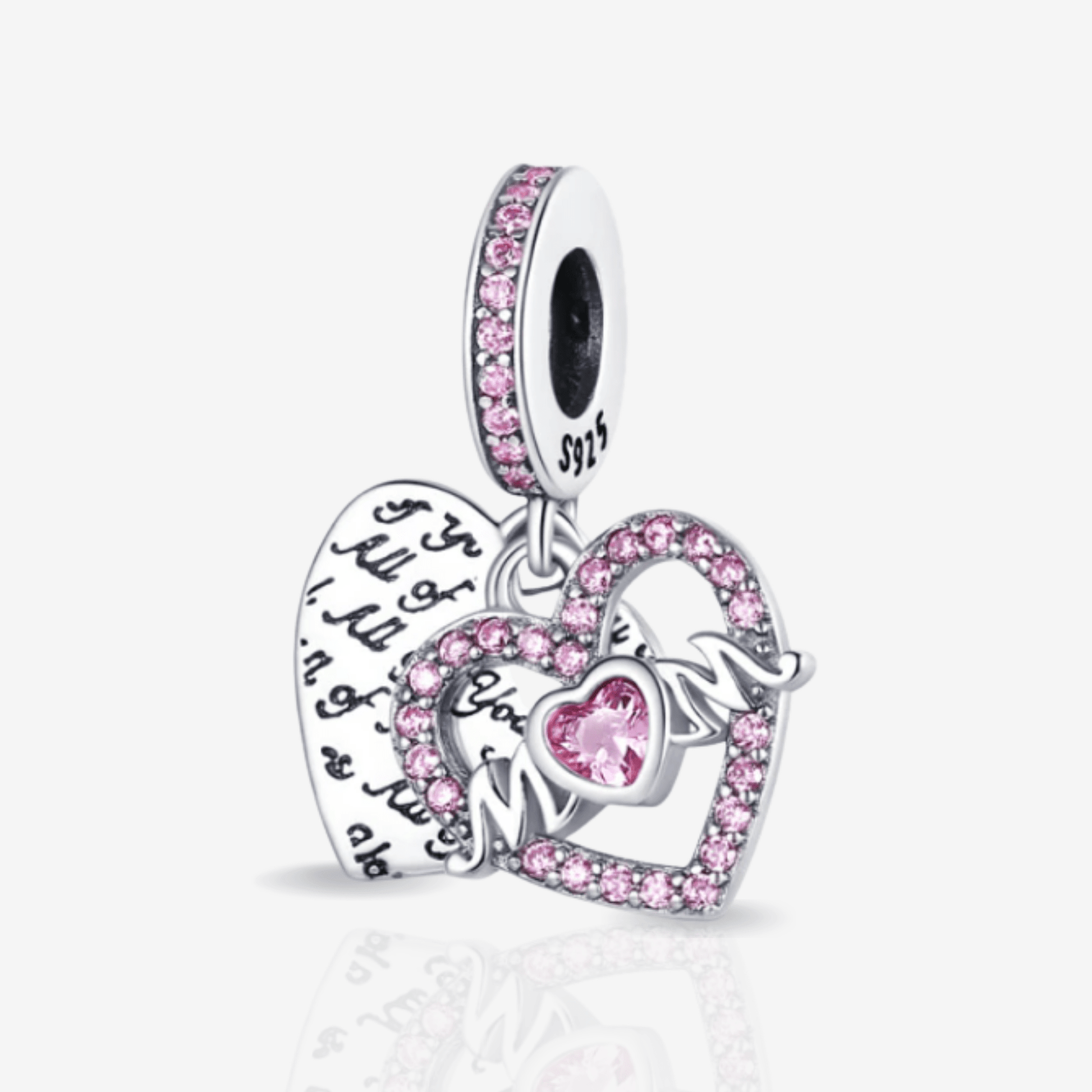 Pink Mum Love Heart Dangle Charm.