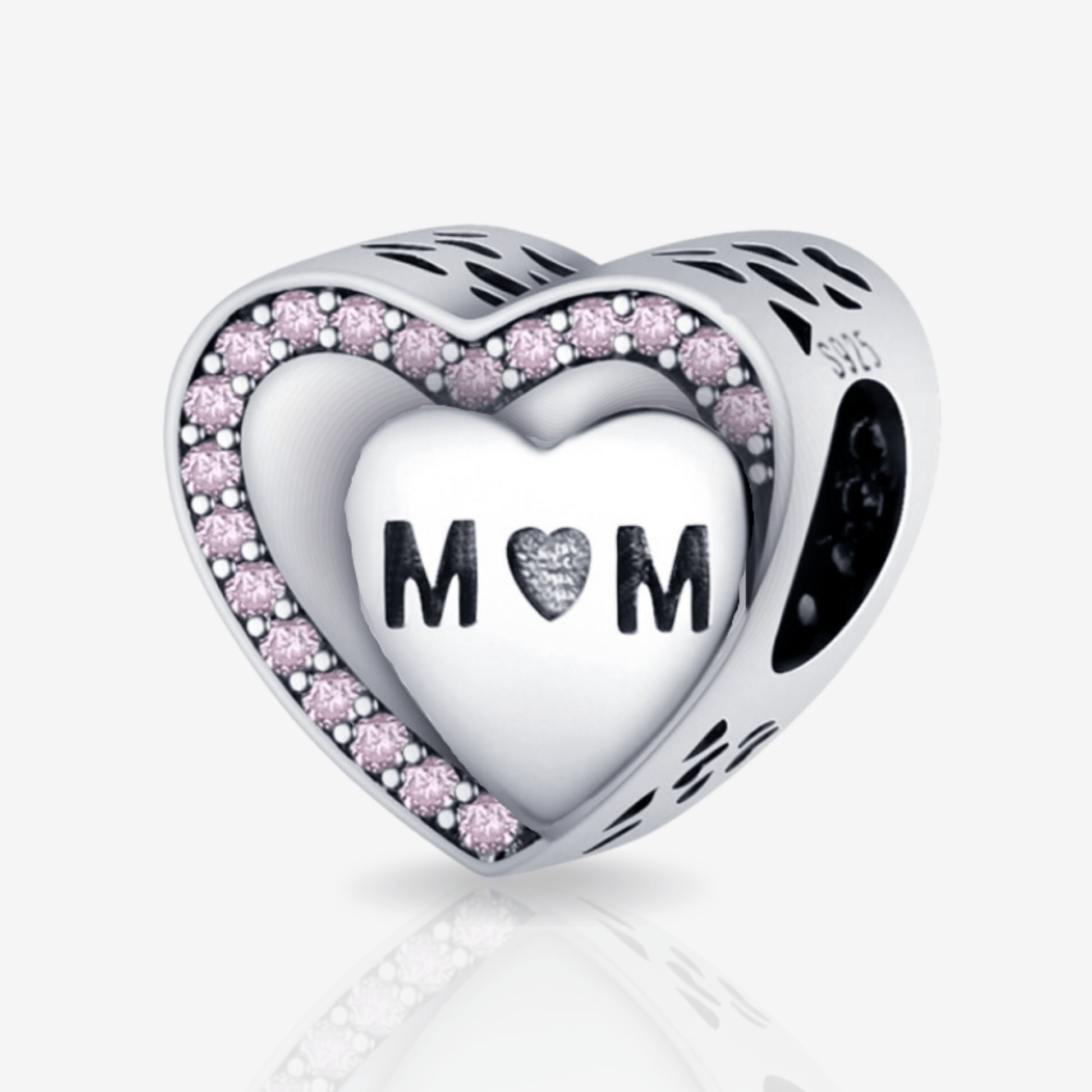 Pink Outline Mum Heart Charm.