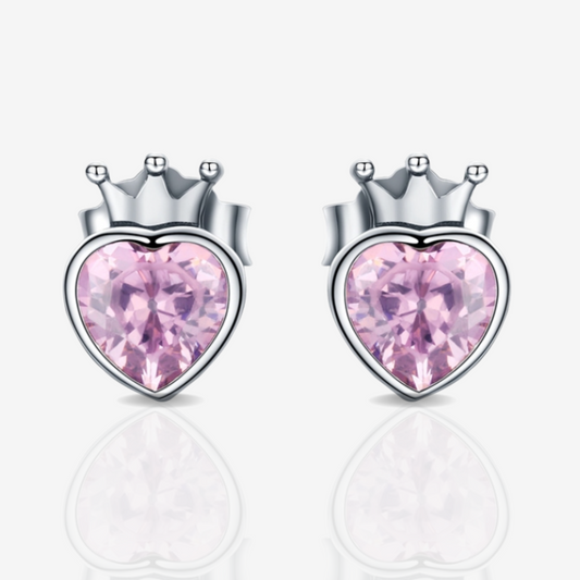 Crown Love Heart Stud Earrings