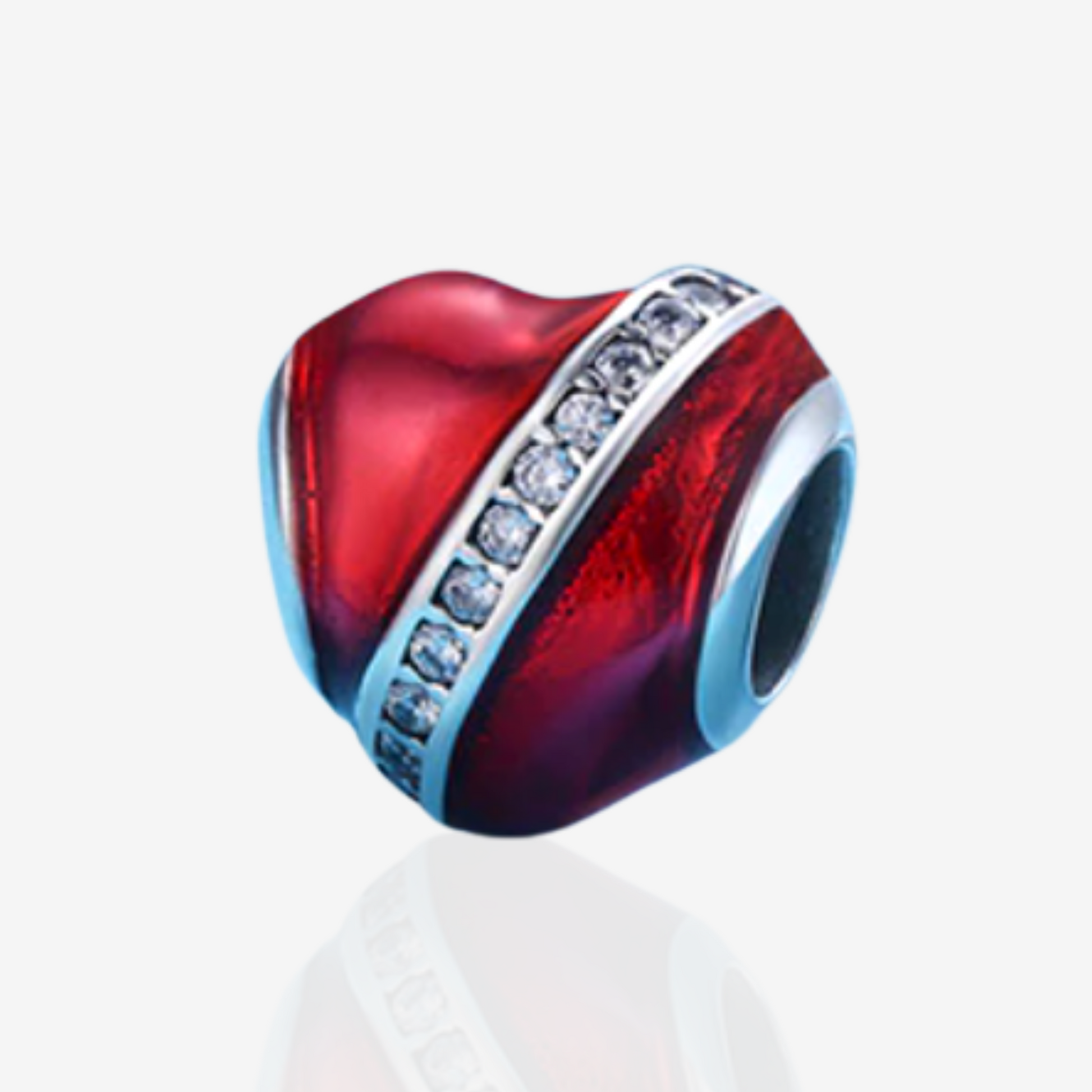 Red Love Heart Charm With Silver Bow and Sparkle Detail.