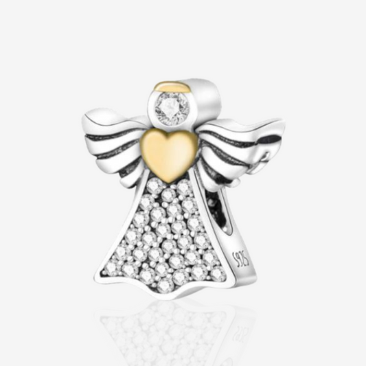 Silver Angel Charm with Gold Heart and Halo.