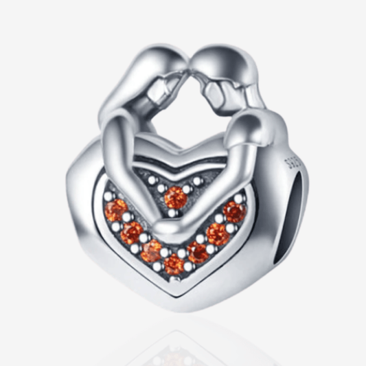 Couple Heart Charm with Red Sparkle Detail.