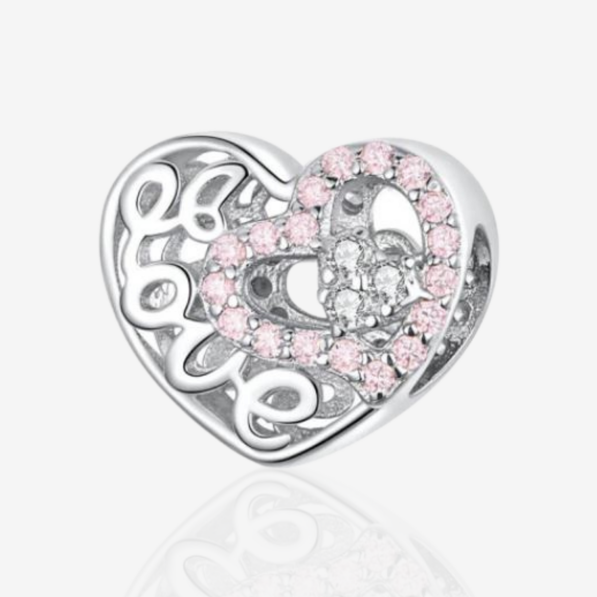 Silver and Pink Love Heart Charm.