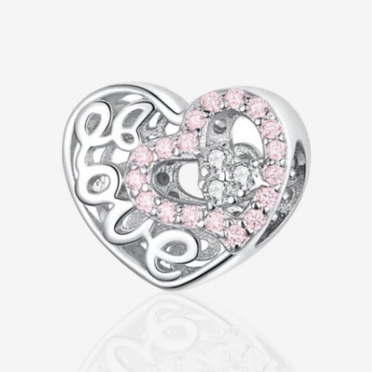 Silver and Pink Love Heart Charm.