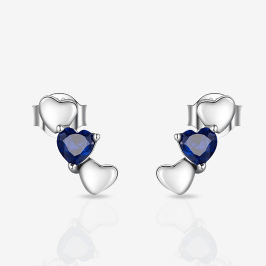 Silver and Blue 3 layer Love Heart Stud Earrings