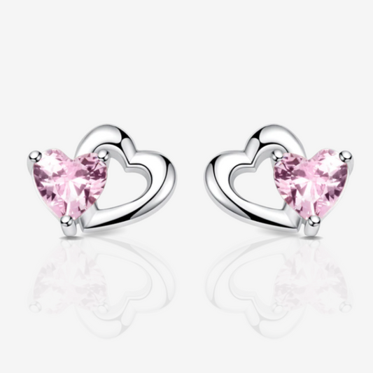 Silver and Pink Love Heart Earrings.