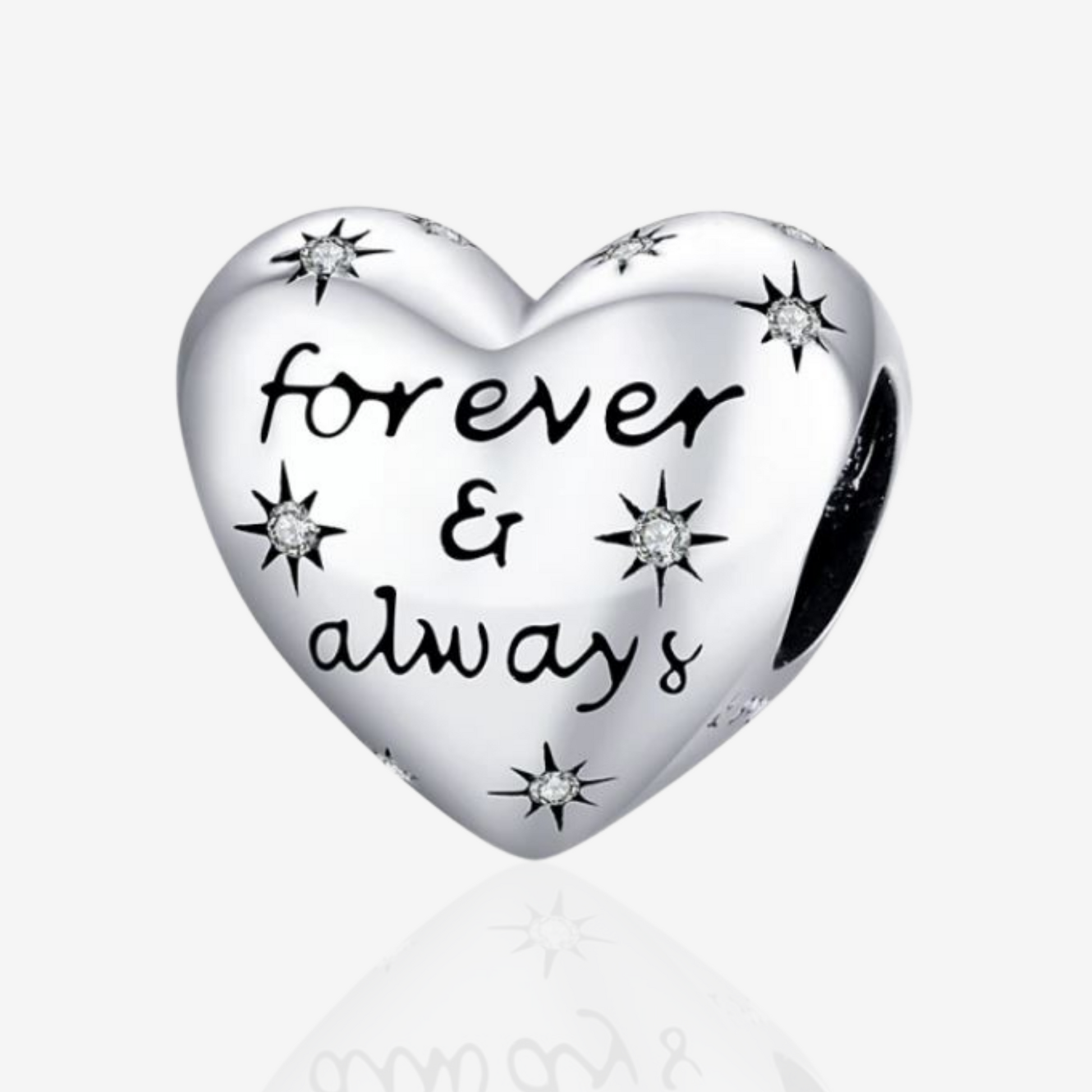 Sparkle Love Heart Charm Always and Forever.