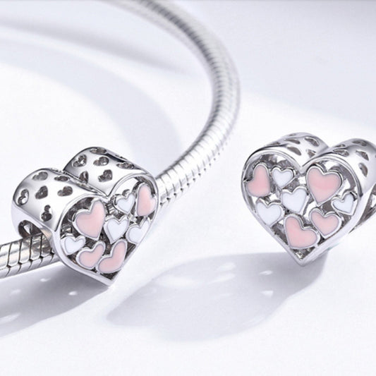 Pink & White Hearts of Heart Charm