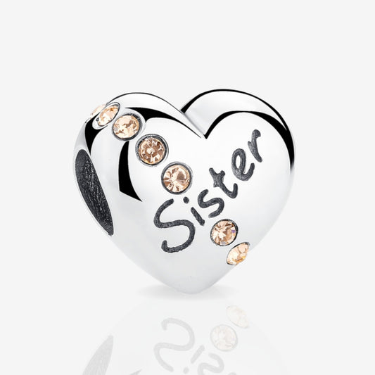 Sterling Silver Sister Charm With Peach Stones